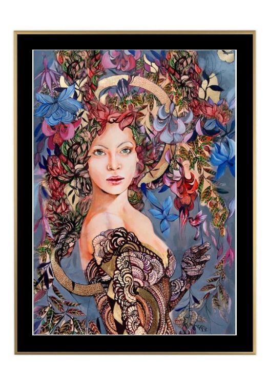 Siostra Tygrysicy Grey, 50x70 cm, czarne passe-partout 5 cm, rama złota 60x80 cm.jpg