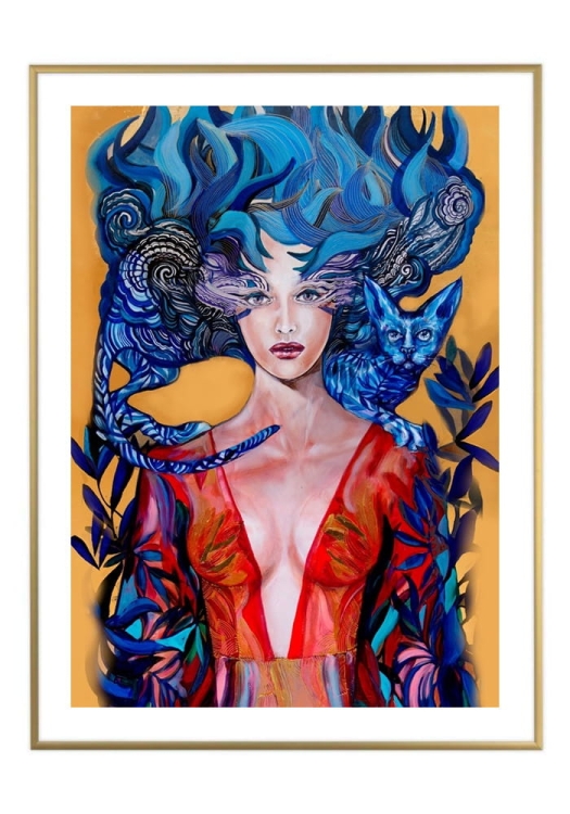 Aoi Neko II, 50x70 cm, białe passe-partout 5 cm, rama złota 60x80 cm.jpg