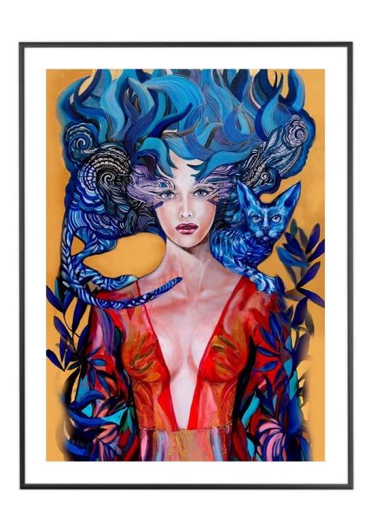 Aoi Neko II, 50x70 cm, białe passe-partout 5 cm, rama czarna 60x80 cm.jpg