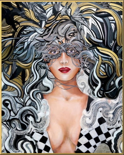 plakat Maggie Piu, Kruki Balmaina Gold, 40x50 cm, rama alu złota 40x50 cm.jpg