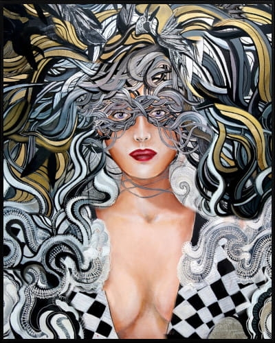 plakat Maggie Piu, Kruki Balmaina Gold, 40x50 cm, rama alu czarna 41x51 cm.jpg