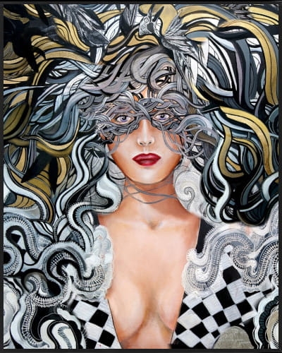 plakat Maggie Piu, Kruki Balmaina Gold, 40x50 cm, rama basic czarna 42x52 cm.jpg