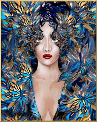 plakat Maggie Piu, Goldiva Szafiro IV, 40x50 cm, rama alu złota 40x50 cm.jpg