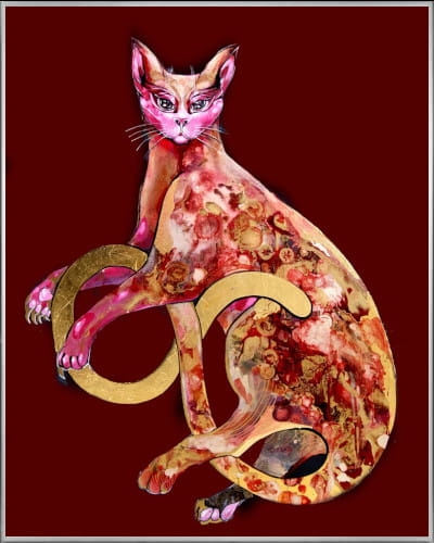 plakat Maggie Piu, Kizia na bordowym, 40x50 cm, rama alu srebrna 41x51 cm.jpg