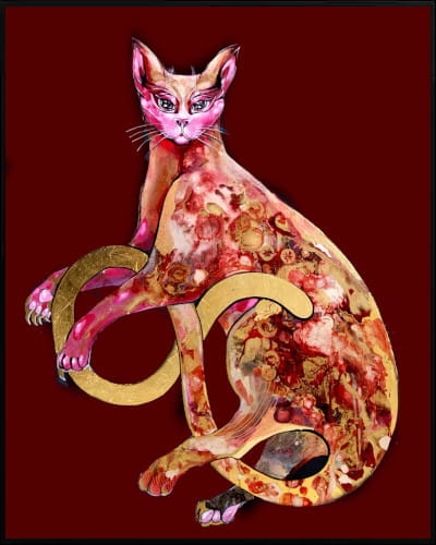 plakat Maggie Piu, Kizia na bordowym, 40x50 cm, rama alu czarna 41x51 cm.jpg