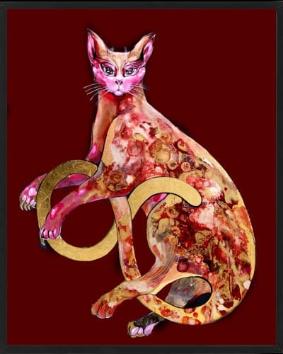 plakat Maggie Piu, Kizia na bordowym, 40x50 cm, rama basic czarna 42x52 cm.jpg