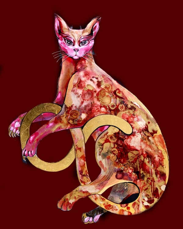 plakat Maggie Piu, Kizia na bordowym, 40x50 cm.jpg