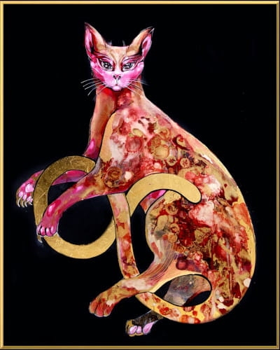 plakat Maggie Piu, Kizia na czarnym, 40x50 cm, rama alu złota 40x50 cm.jpg