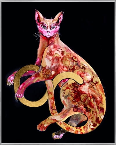 plakat Maggie Piu, Kizia na czarnym, 40x50 cm, rama alu srebrna 41x51 cm.jpg