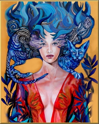 plakat Maggie Piu, Aoi Neko II, 40x50 cm, rama alu złota 40x50 cm.jpg