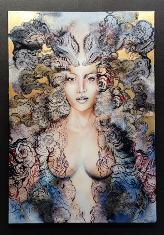 Freewolna Carmen, 70x100 cm, technika mieszana, Maggie Piu, black wall.jpg