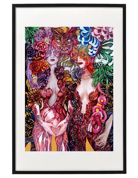 plakat maggiepiu Tygrysica i Flamingo w ramie basic z passe-partout.jpg