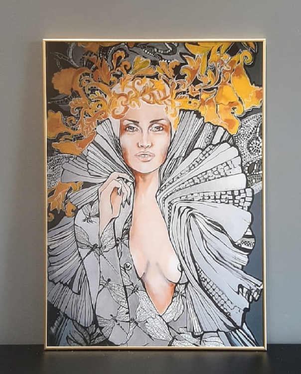 Lady Ważka 70x100, rama alu gold 70x100 cm, antyreflex.jpg