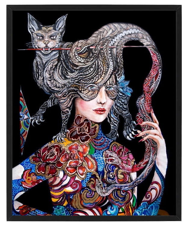 plakat Maggie Piu, Dwa węże walczą...ale głowa należy do kota, 40x50 cm, rama basic czarna 42x52 cm.jpg