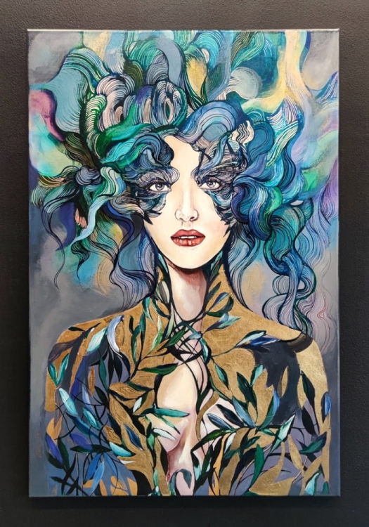 Lady Semi II, 60x90 cm, technika mieszana, Maggie Piu, black wall.jpg