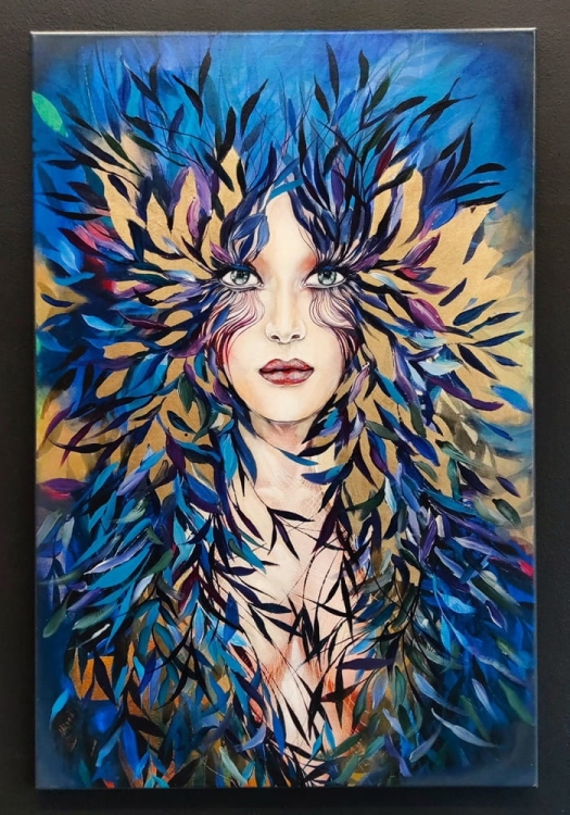 Lady Ha II, 60x90 cm, technika mieszana, Maggie Piu, black wall.jpg