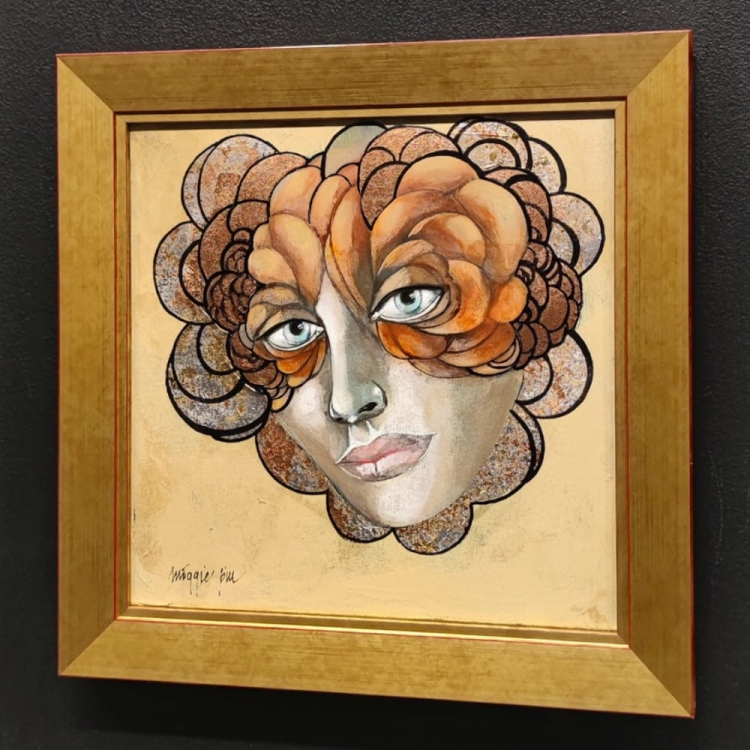 Minipiu XVI – Obraz 30×30 cm, Akryl na Płótnie, w Ramie 37,5×37,5 cm, Maggie Piu, black wall, right perspective.jpg