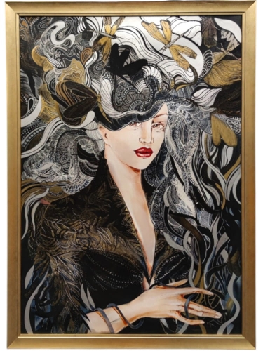 Igły Aleksandra, 70x100 cm, technika mieszana, złota rama.jpg