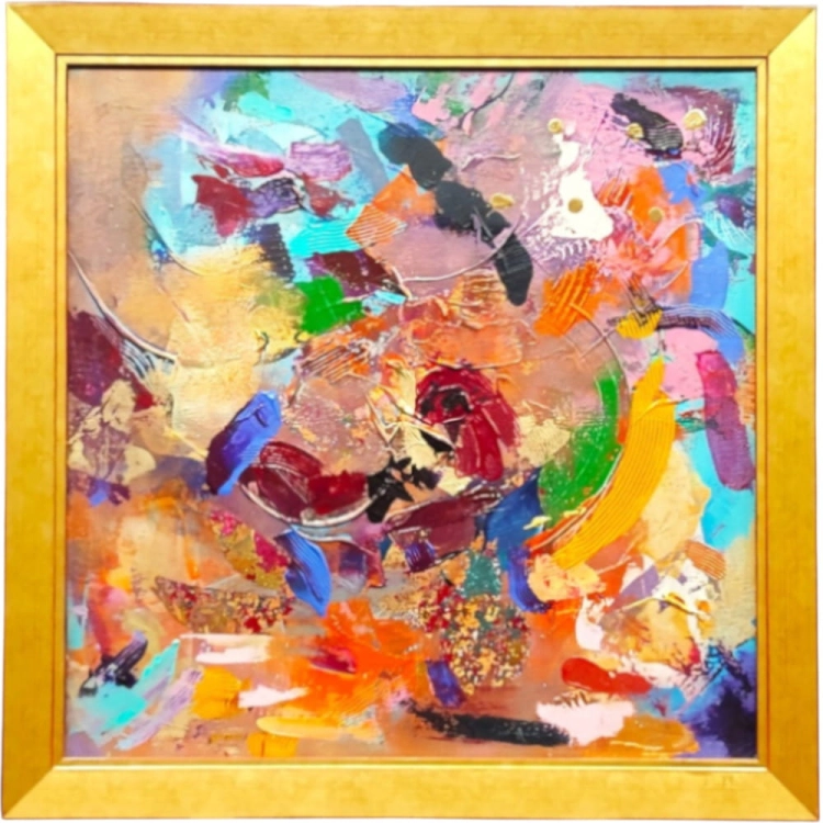 Mazy I, akryl nba płótnie, 50x50 cm, w ramie 57x57 cm drewnia nej złotej, Maggie Piu, 2026, white wall.jpg