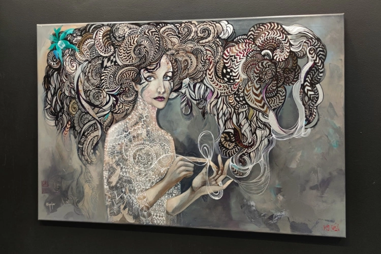 Wszystko albo nić, 120x80 cm, akryl na płótnie, Maggie Piu, black wall, right perspective.jpg