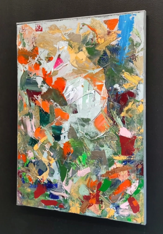 Mazy III, 50x70 cm, akryl na płótnie, Maggie Piu, black wall, right perspective.jpg