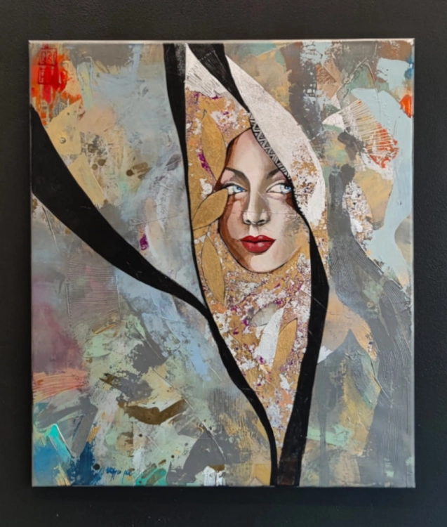 Sakame, 60x70 cm, akryl na płótnie, Maggie Piu, black wall.jpg