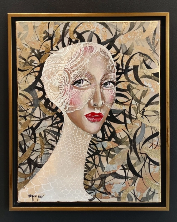 Leukotea, 40x50 cm, akryl na plótnie, Maggie Piu, obraz w ramie american box 44x54, black wall.jpg