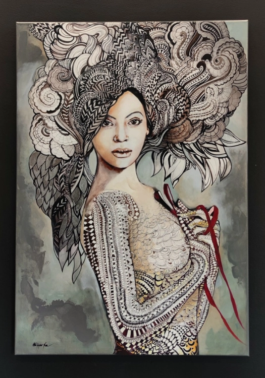 Madame Butterfly Czuje Miętę, 70x100 cm, technika mieszana, Maggie Piu, black wall.jpg