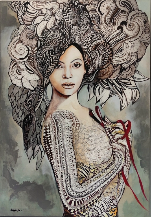 Madame Butterfly Czuje Miętę, 70x100 cm, technika mieszana, Maggie Piu.jpg
