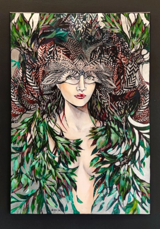 Viridis Silver, 70x100 cm, technika mieszana, Maggie Piu, black wall.jpg