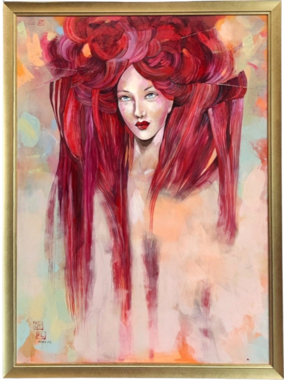 Miłość, 80x110 cm, akryl na płótnie, Maggie Piu, gold frame.jpg
