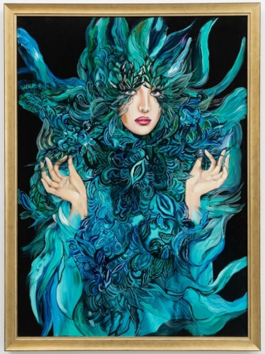 Malachitowa Mayo, 80x110 cm, akryl na płótnie, Maggie Piu, rama gold, white board.jpg