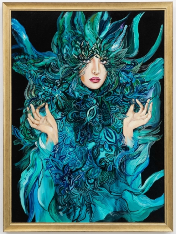 Malachitowa Mayo, 80x110 cm, akryl na płótnie, Maggie Piu, rama gold, white board.jpg