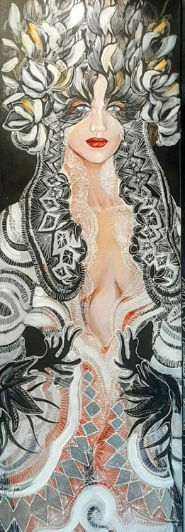 Black White Lady, 50x150 cm, technika mieszana, Maggie Piu.jpg