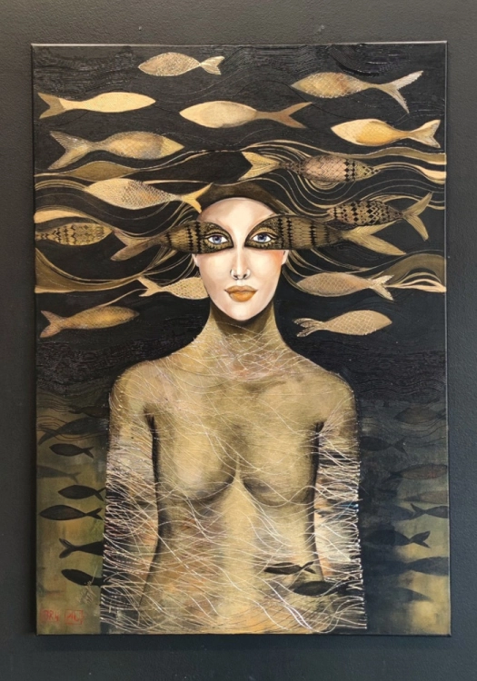 Ryby, 70x100 cm, akryl na płótnie, Maggie Piu, black wall.jpg