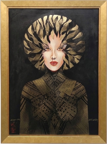 Lew, 50x70 cm, akryl na płótnie, Maggie Piu, gold frame.jpg