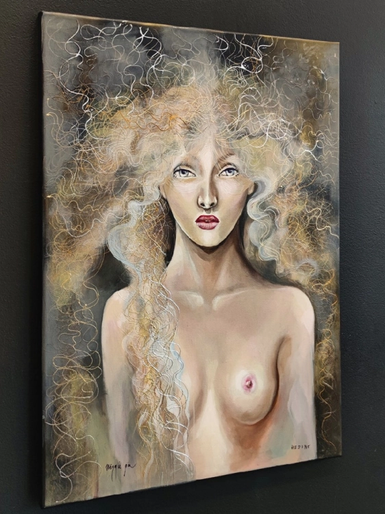 Hedone, 50x70 cm, akryl na płótnie, Maggie Piu, black wall, left perspective.jpg