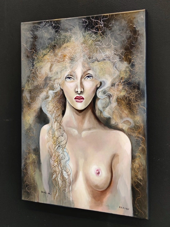 Hedone, 50x70 cm, akryl na płótnie, Maggie Piu, black wall, right perspective.jpg