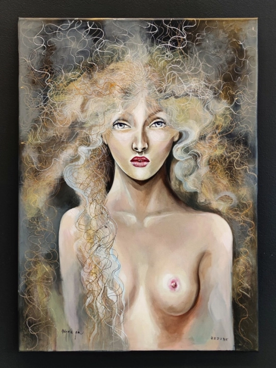 Hedone, 50x70 cm, akryl na płótnie, Maggie Piu, black wall.jpg
