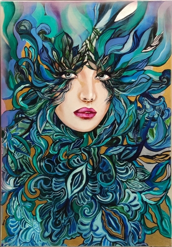 Malachitowa Medusa Mayo, 70x100 cm, technika mieszana, Maggie Piu.jpg