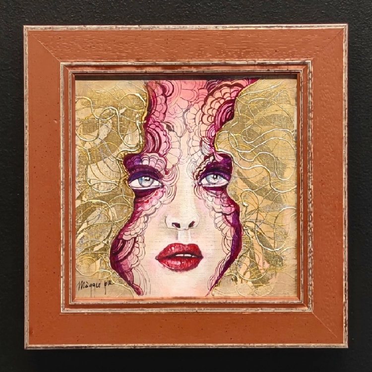 Minimegi A, 20x20 cm, akryl na płótnie, w ramie 27x27 cm, Maggie Piu, black wall .jpg