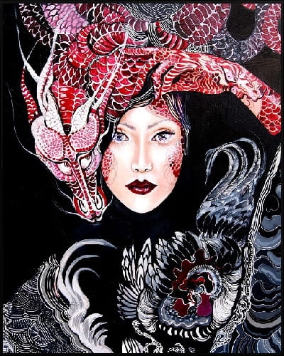 plakat Maggie Piu, Dwa koguty walczą o me serce, 40x50 cm, rama alu czarna 41x51 cm.jpg