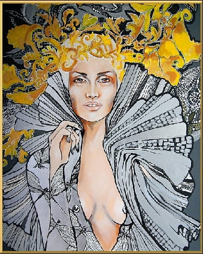 plakat Maggie Piu, Lady Ważka i Giani, 40x50 cm, rama alu złota 41x51 cm.jpg
