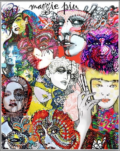 plakat Maggie Piu, Spiritus Celebritus Collage, 40x50 cm, rama alu srebrna 41x51 cm.jpg