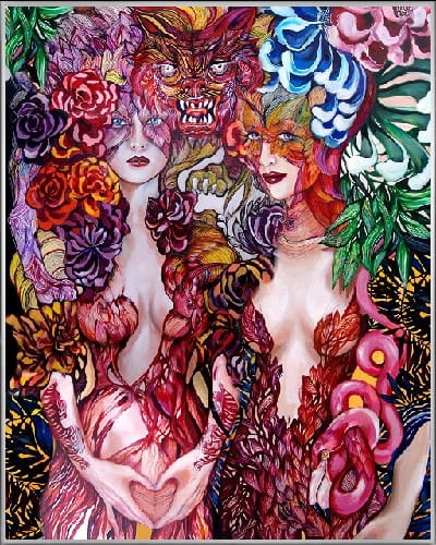 plakat Maggie Piu, Tygrysica i Flamingo, 40x50 cm, rama alu srebrna 41x51 cm.jpg