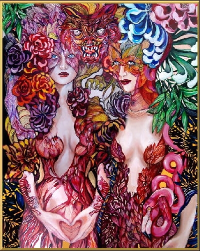 plakat Maggie Piu, Tygrysica i Flamingo, 40x50 cm, rama alu złota 41x51 cm.jpg