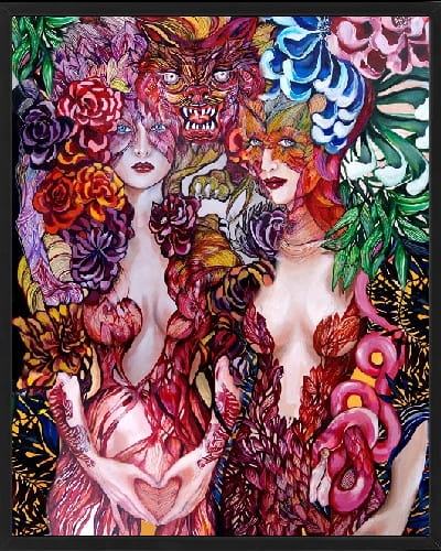 plakat Maggie Piu, Tygrysica i Flamingo, 40x50 cm, rama basic czarna 42x52 cm.jpg