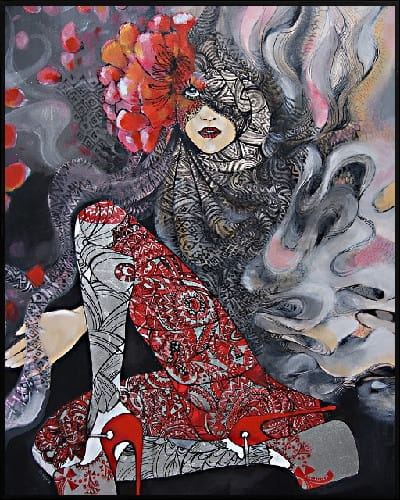 plakat Maggie Piu, W kurpiowskich rajstopach, 40x50 cm, rama alu czarna 41x51 cm.jpg