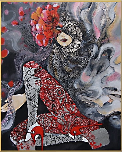 plakat Maggie Piu, W kurpiowskich rajstopach, 40x50 cm, rama alu złota 41x51 cm.jpg