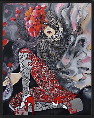 plakat Maggie Piu, W kurpiowskich rajstopach, 40x50 cm, rama basic czarna 42x52 cm.jpg